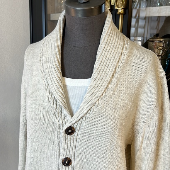 Old Navy button-up Cardigan cream Knit with shawl collar unisex sz Large oatmeal - Picture 3 of 12